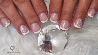 Gel french manicure on natural nails tutorial for beginners. Painting smile lines, real time gel