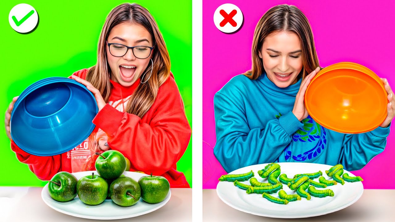 RETO DE COMIDA DELICIOSA VS COMIDA ASQUEROSA POR COLORES | Familia Amiguindy
