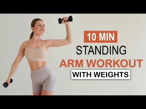 10 Min ALL STANDING ARM WORKOUT, With Weights, Biceps, Triceps + Shoulders