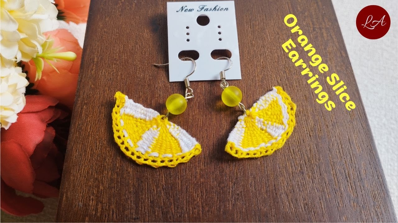 DIY Thread Earrings Orange Slice Pattern Handmade Jewelry ideas
