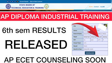 AP DIPLOMA INDUSTRIAL TRAINING RESULTS RELEASED | AP DIPLOMA 6th SEM & ECET SOON 2025
