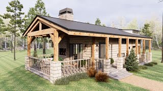 23' x 39' (10x6m) Cozy Cabin Design: 2 Bedrooms, Loft, and Abundant Natural Light