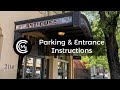 Parking and entrance instructions to the Midtown Creative Group lofts above Antiquite Midtown.