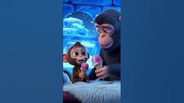 The monkey and his child make an ice bus and the black monkey runs away with the bus 😭 #ai​ #monkey​