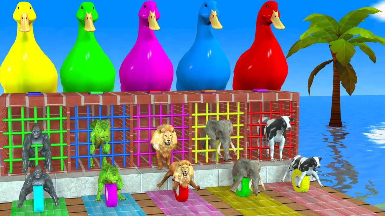 Long Slide Game With Elephant Gorilla Buffalo Hippopotamus Tiger 3d Animal Game Funny 3d Animals