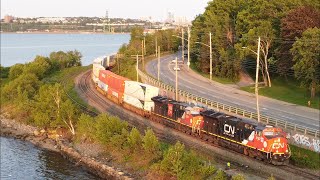 Awesome Aerial 4K View! Long Stack Train CN 121 w/DPU at Birch Cove, NS - Leaving Rockingham Yard
