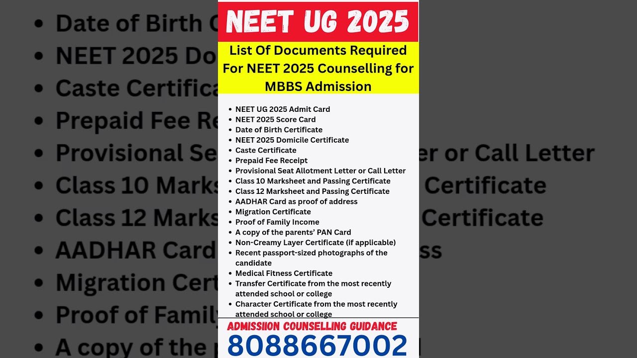 NEET 2025 List Of Documents Required For Counselling MBBS Admission Neet2025 Neet