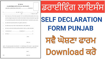 Driving Licence Self Declaration From for Punjab DL LL | Self Declaration Form Punjab
