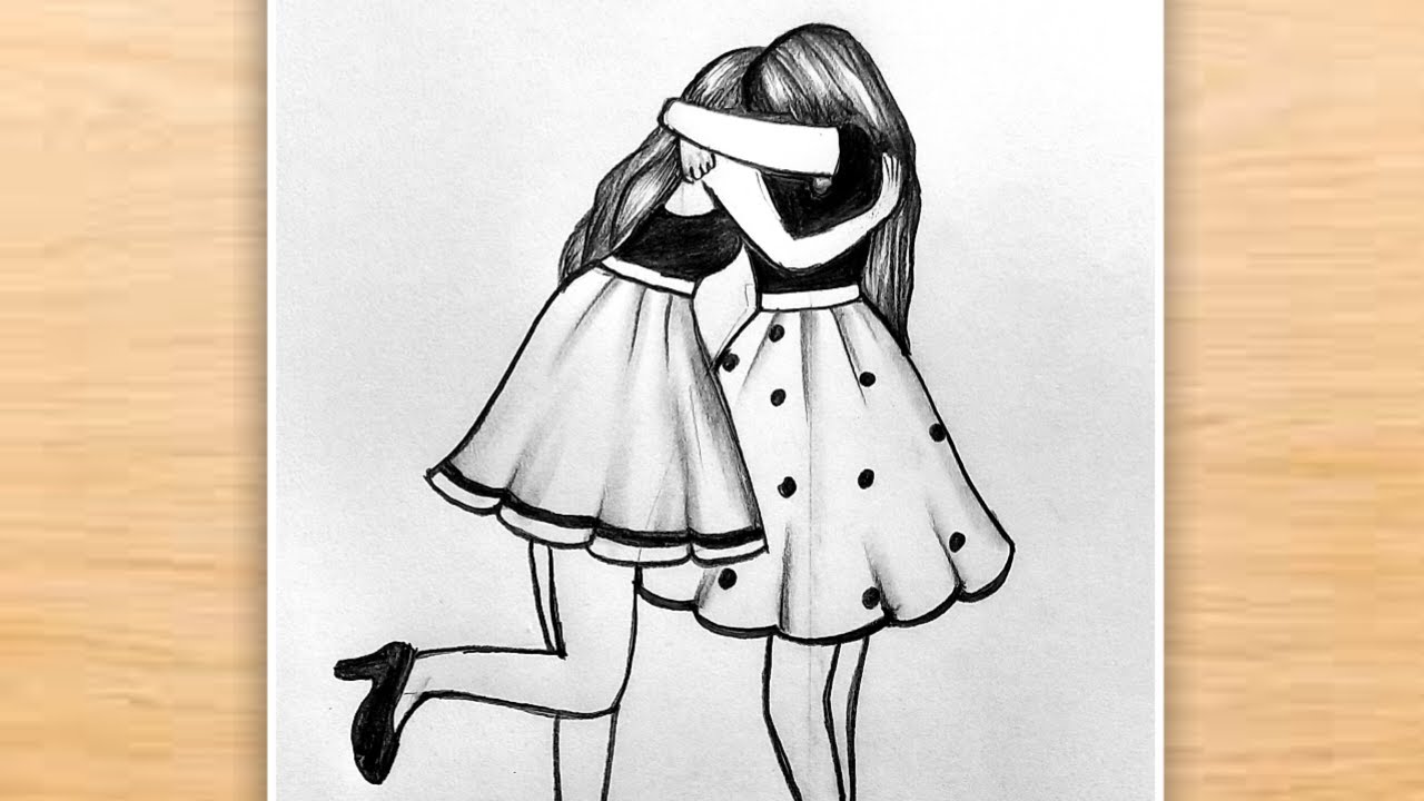 Best Friends Drawing / BFF Drawing Easy Step by Step / Friendship ...