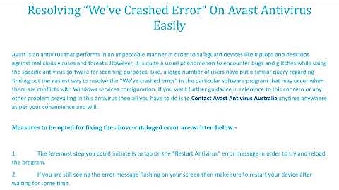 Resolving “We’ve Crashed Error” On Avast Antivirus Easily