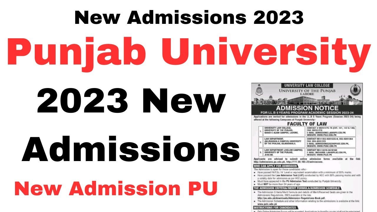 Punjab University New Admissions 2023 Open LLB New Admissions 2023 PU