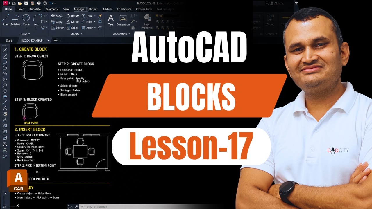 AutoCAD Blocks Tutorial | Create & Insert Block (Step-by-Step) | Lesson ...