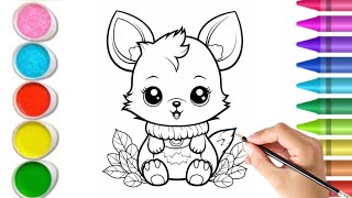 Cute Fox Coloring Page 🦊 Glitter & Markers Drawing for Kids | Easy Cute Animals Art