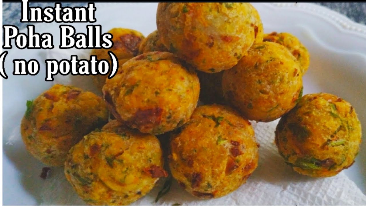 Poha pakode/Balls no potato - easy breakfast / snacks Recipe Indian - poha Recipe