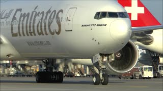 [HD] Emirates Boeing 777-300ER gate arrival & ground handling at ZRH (airside view!) - 15/07/2015