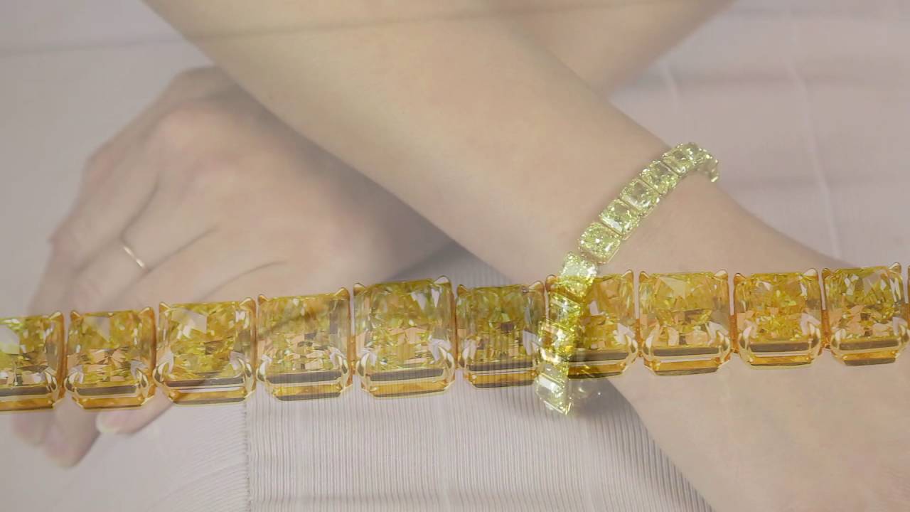 Natural Fancy Vivid Yellow Diamond Bracelet 55 66 carats from M.S. Rau Antiques