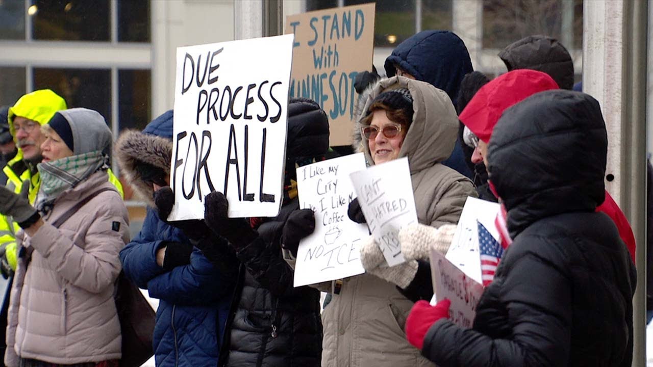 Anti-ICE protesters gather outside Immigration and Customs Enforcement office