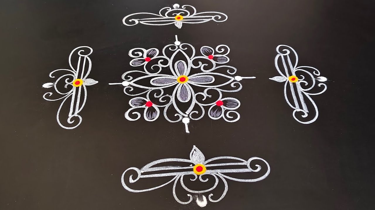 Simple and easy rangoli |chukkala muggulu | daily kolam | simple kolam @Rangoli with borders