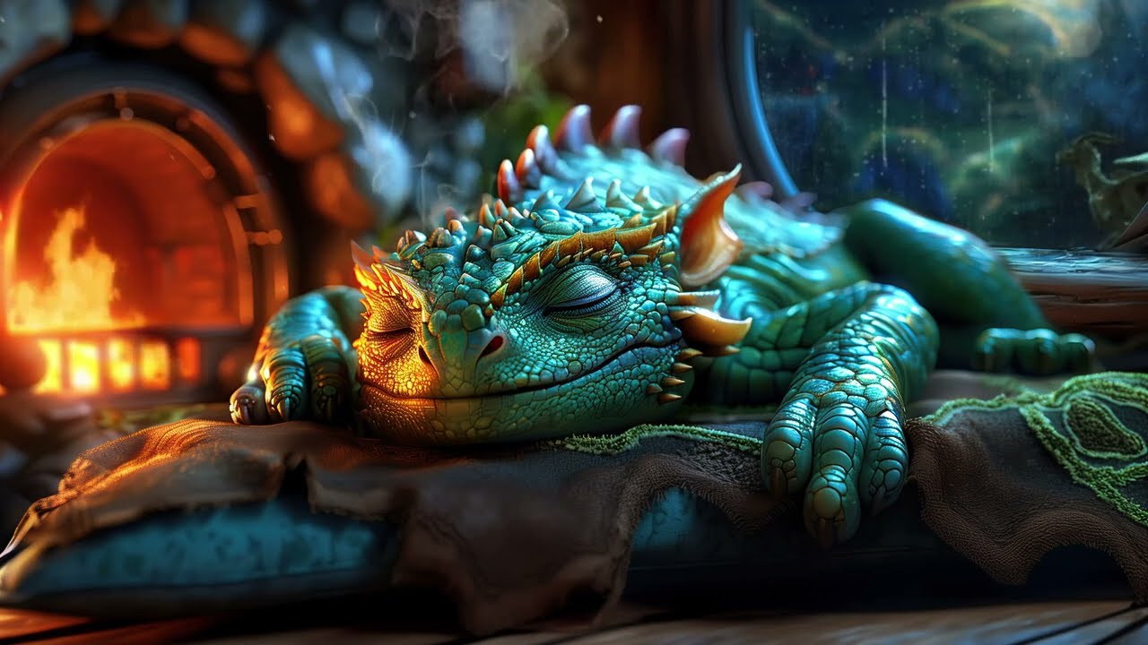 Purring Green Dragon 🐲 Enchanting Hobbit Hole | Soothing Rain, Crackling Fireplace, and