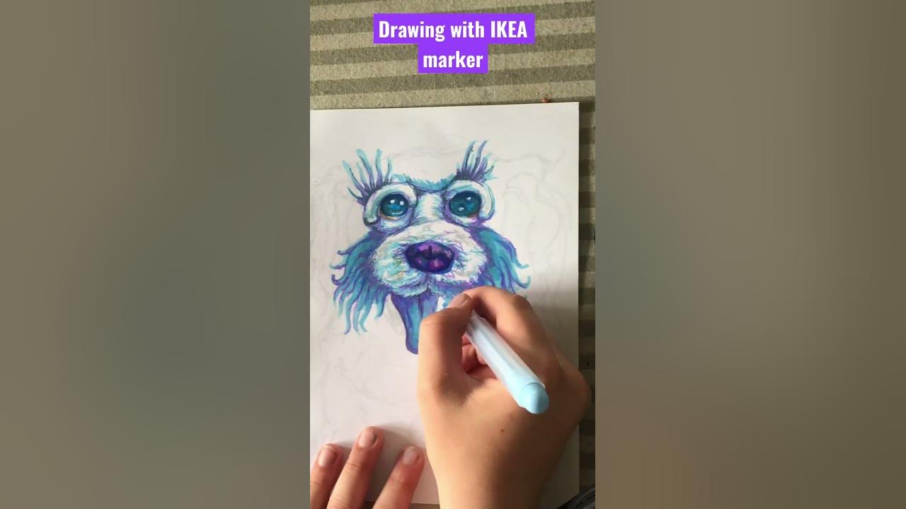 🌈 IKEA Markers! Drawing a blue dog with $3 💵 cheap markers. #art # ...