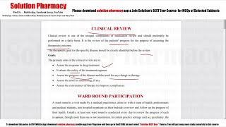 Pharmacy Practice (24) Clinical Pharmacy (Part-3)= Clinical Review, Ward Round & Pharmaceutical Care