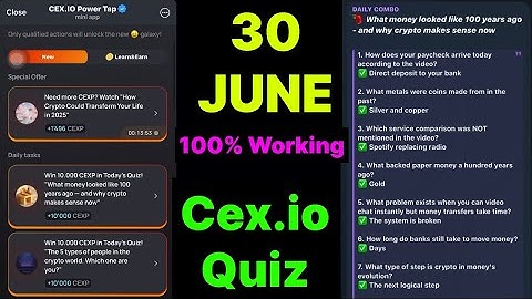 Cex.IO Quiz Answers Today 30 June | Cex.io Daily Quiz | Cex io daily combo | Cex.io daily quiz