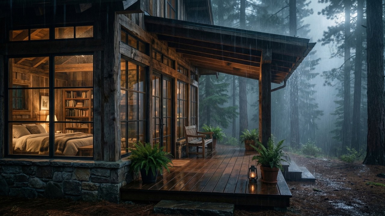 Continuous Heavy Rainstorm on Cabin Roof Rain Sounds for Sleeping and Stress Relief