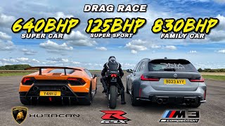 BUILT vs BOUGHT.. 830BHP M3 TOURING v LAMBORGHINI v GSX-R 600