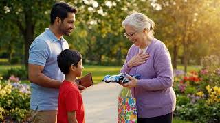 Kid found a wallet, returned to old lady,she gave him a car as a gift.