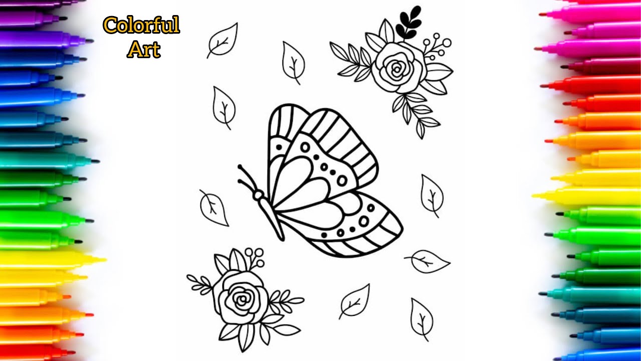 Раскраска «Красивые бабочки и цветы» | Простое и весёлое искусство