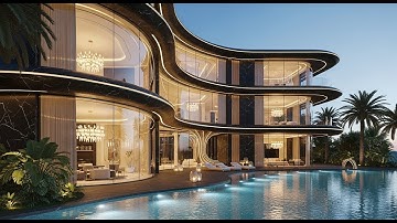 Modern Black Marble Palace of Light | Ultra Luxury Architecture & Poolside Reflections in 4K