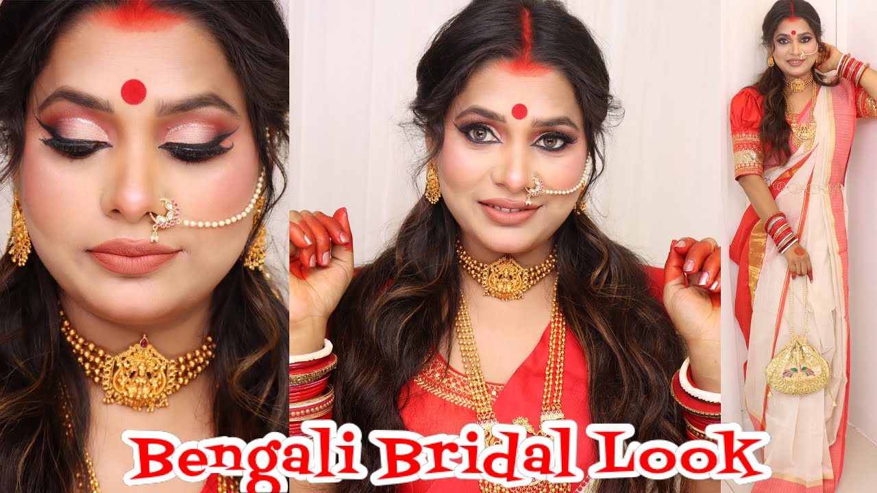 Durga puja astami special traditional Bengali look with hairstyle|bestGajra  hairstyle with open hair - YouTube