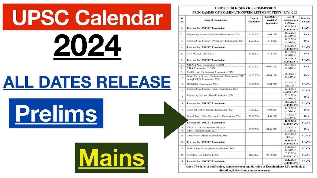 UPSC 2024 Calendar Released UPSC 2024 calendar out IAS PRE 2024