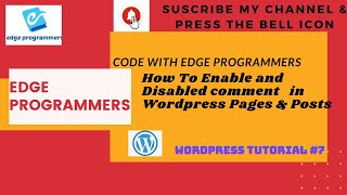 How To Enable & Disable Comments in Wordpress pages and posts | Wordpress Tutorial #7