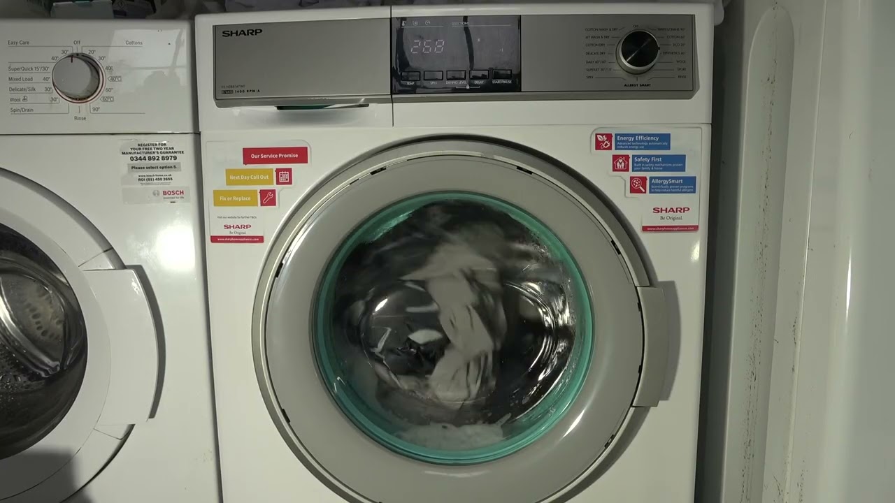 Synthetics 60'c / Sharp ES-HDB8147W0 Washer dryer