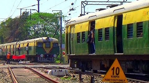 Double Line Crossing Two Electric Multiple Unit Train Indian Railways