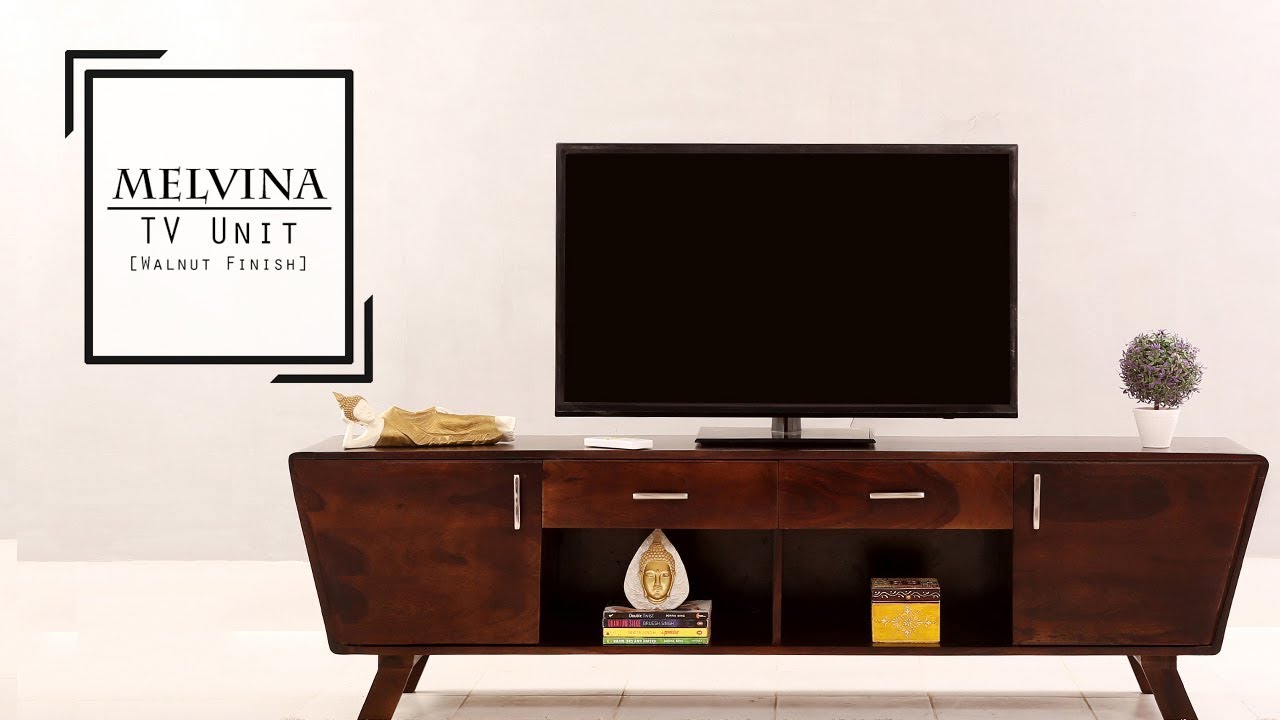 Wooden TV Units Buy Melvina TV Unit Online in Walnut Finish at Wooden