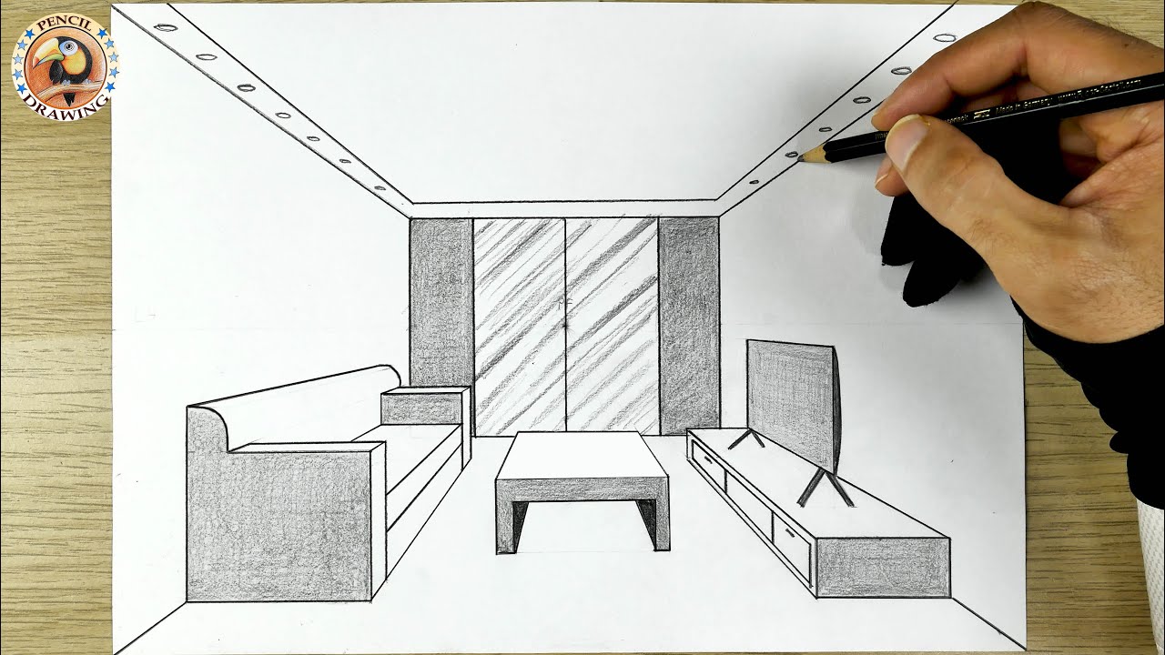 How to drawing in 1-point perspective | Interior Design |كيف أرسم بالمنظور | تصميم داخلي حجرة الجلوس