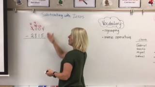 Four Digit Subtraction Algorithm with Zeros and Regrouping
