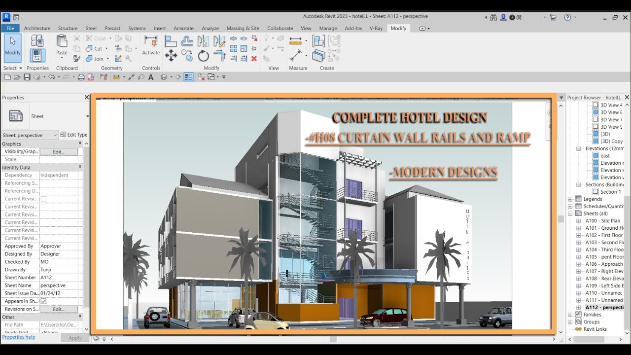 #H09 HOW TO CREATE CURTAIN WALL RAMP RAILING IN HOTEL DESIGN COMPLETE ...