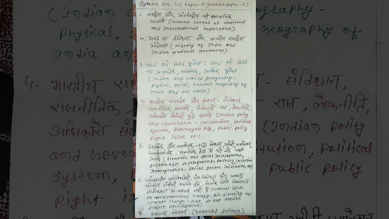 UPSC GS PRELIMS PAPER-1 (SYLLABUS)