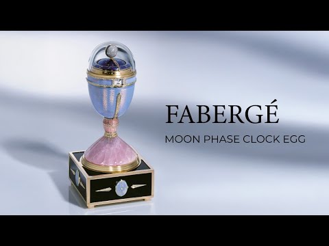 Fabergé Phases of the Moon Clock Egg, 18k Gold, Guilloché Enamel, Diamonds & Horological Masterpiece
