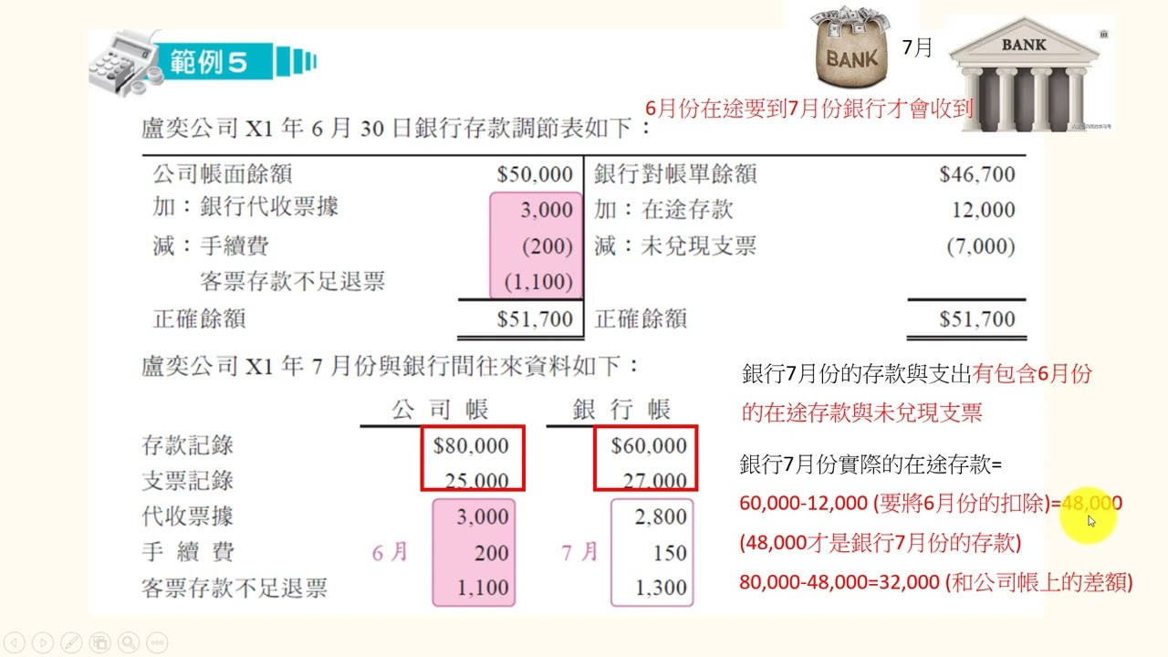 跨月份存款調節表(bank reconciliations between different terms)