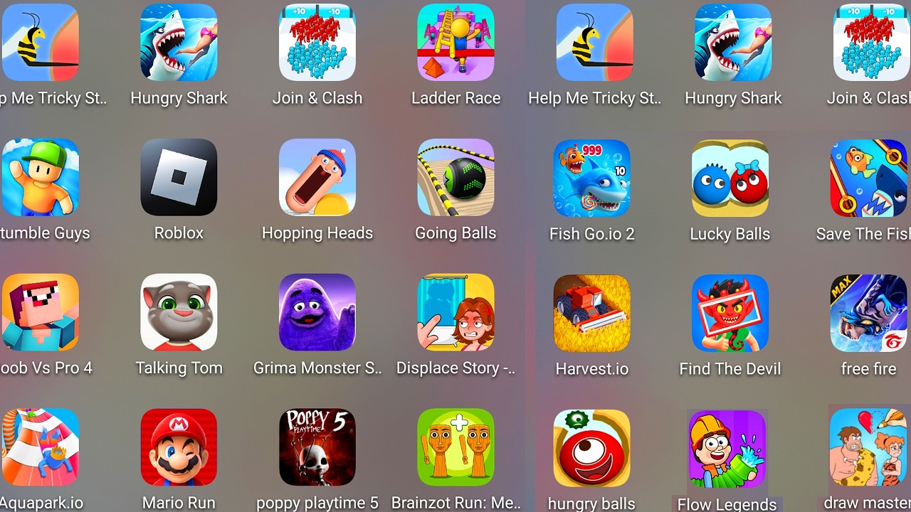 Poppy Playtime 5,Roblox,Draw Master,Hungry Balls,Flow Legends,Stumble Guys,Jail Breaker: Sneck Out..