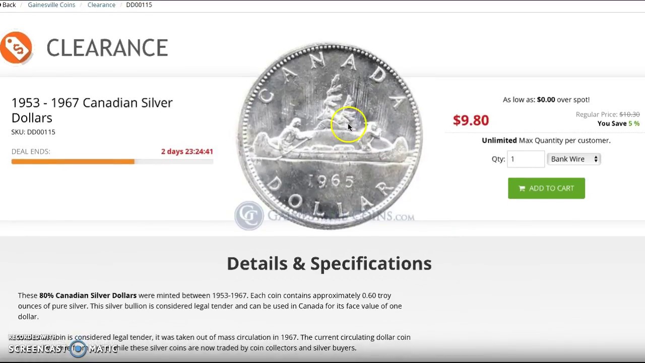 Gone now: Canada Canoe Dollars near spot at Gainesville Coins