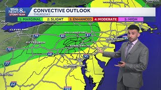 Isolated T'storm chances, then showers & storms Thursday AM