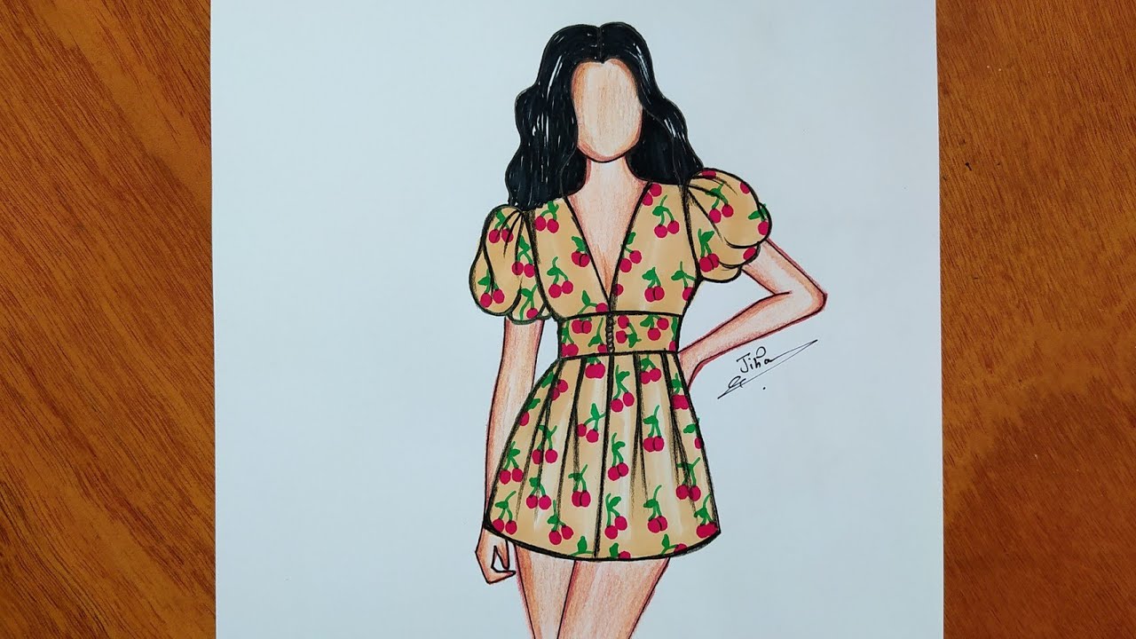 تعلم رسم فستان كيوت سهل جدا خطوة بخطوة | رسم فساتين | رسم سهل