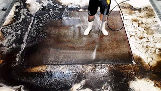 A beautiful red carpet emerged from under the dirt | pressure washing | carpet cleaning satisfying