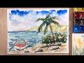 Acuarela - La Barca y la Palmera para principiantes | Watercolor Acuarelas