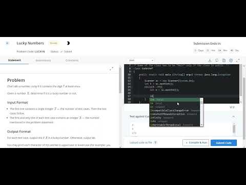 Lucky Numbers Codechef solution || Starter 73 codechef contest JAVA